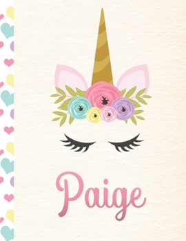 Paige: Personalized Unicorn Primary Story Journal For Girls With Pink Name | Half Ruled Dotted Midline and Blank Picture Space | Kindergarten to Early ... | Grades K-2 Composition School Exercise Book