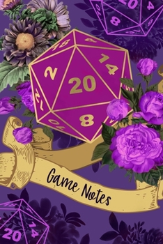 D20 Game Notes: Fantasy Roleplayer Notebook, Purple Vintage Roses Floral Dice 20 Journal, Tabletop Boardgame Players Strategy Writing Record