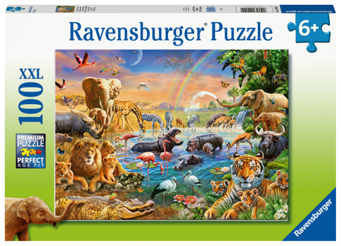 Ravensburger 12910 Savannah Jungle Waterhole 100 Piece Puzzle for Kids - Every Piece is Unique, Pieces Fit Together Perfectly