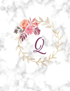 Paperback Q: Monogram Initial Q Notebook for Women, Girls and School, White Marble and Floral 8.5 x 11 Book