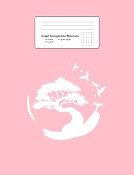 Graph Composition Notebook: Math, Physics, Science Exercise Book - Bonsai Tree With Birds Minimalist Retro Japanese Art Gift - Pink 5x5 Graph Paper - Back To School Gift For Kids, Teens, Boys, Girls -