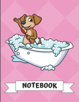 Paperback Notebook: Silly Puppy Dog in Bath Tub Cartoon on a Pink Diamond Background. Book is Filled with Lined Journal Paper for Notes an Book