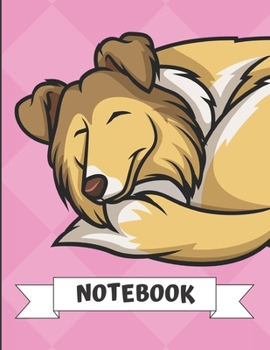 Notebook: Brown Collie Dog Sleeping Cartoon on a Pink Diamond Background. Book is Filled with Lined Journal Paper for Notes and Creating Writing.