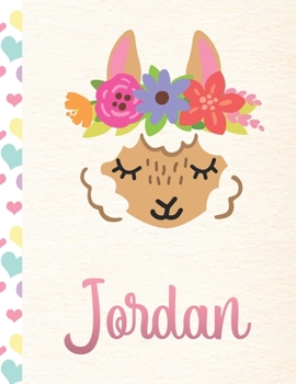 Jordan: Personalized Llama Dot Grid Bullet Journal/Notebook For Girls With Pink Name - 8.5x11 110 Pages Dotted Journal Diary Paper