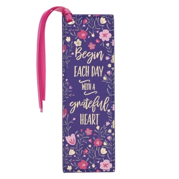 Office Product With Love Pink/Blue Faux Leather Bookmark for Women, Begin Each Day with a Grateful Heart Floral Debossed Design W/Gold Accents/Ribbon Tassel, Inspira Book