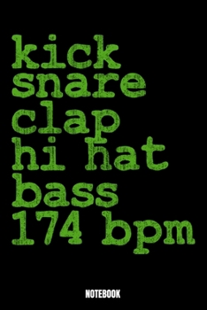 Kick Snare Clap Hi Hat Bass 174 Bpm Notebook: Music Notizbuch: Notizbuch A5 karierte 110 Seiten, Notizheft / Tagebuch / Reise Journal, perfektes ... worden. Perfektes Geschenk für Musike