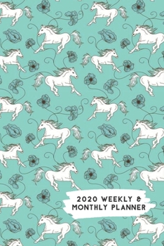 Paperback 2020 Weekly & Monthly Planner: Racing Blue Horses Themed Calendar & Journal Book