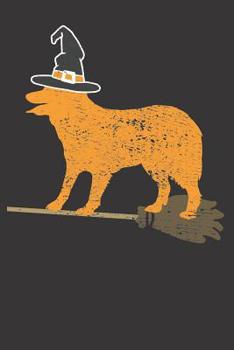 Paperback Notebook: Border Collie Dog Halloween Witch Vintage Dot Grid Dotted 6x9 120 Pages Book