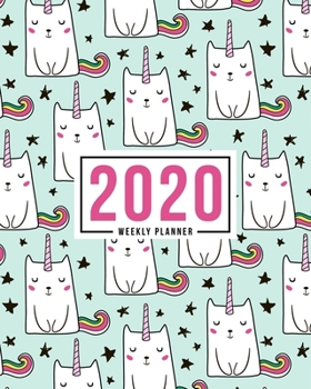 Paperback 2020 Weekly Planner: Jan 1, 2020 to Dec 31, 2020: Monthly & Weekly View Planner & Organizer: Cute Cat Unicorns on Green: 978-1-7008-0335-1 Book