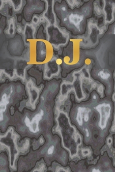 D.J.: 6" x 9" Executive Style Notebook with 100 Blank CREAM COLORED Lined Interior Pages. Gold Monogrammed Two Initials on Black Marble Matte Printed Cover.