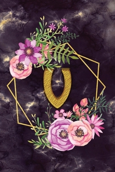 V: Personalized Dot Grid Bullet BUJO Notebook Journal Modern Floral Gold Initial Monogram Letter V - Many Usage Handy Travel Size For Women Teens