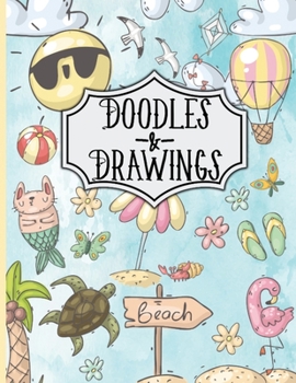 Doodles & Drawings: Sketch Book For kids Drawing Book with Beach Pattern Sky blue 8.5X11 110 Pages
