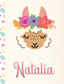 Natalia: Personalized Llama Dot Grid Bullet Journal/Notebook For Girls With Pink Name - 8.5x11 110 Pages Dotted Journal Diary Paper