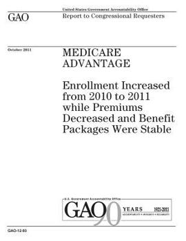 Medicare Advantage :enrollment increased from 2010 to 2011 while premiums decreased and benefit packages were stable : report to congressional requesters.