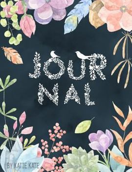 Journal : Dark Version: Blank Journal Large, 8. 5x11, Unlined, White Papers, Pretty, Colorful Watercolor Floral Design, Cute Journal Notebook, Sketchbook, Diary for Writing and Drawing
