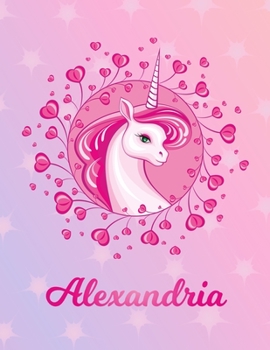 Alexandria: Alexandria Magical Unicorn Horse Large Blank Pre-K Primary Draw & Write Storybook Paper Personalized Letter A Initial Custom First Name Cover Story Book Drawing Writing Practice for Little