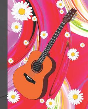 Paperback Girly Musical Acoustic Guitar Pink Swirl & Daisies Composition Wide-ruled blank line School Notebook Book