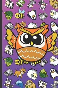 Daily and Weekly Chore Chart Notebook for Kids: Owl Cartoon on Cover with Zebras Whales Dogs Frogs Cows Sloths Penguins Raccoons Sheep Goats and Turtles on Purple Blue Background.