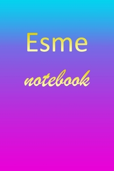 Esme: Blank Notebook | Wide Ruled Lined Paper Notepad | Writing Pad Practice Journal | Custom Personalized First Name Initial E Blue Purple Gold  | ... Homeschool & University Organizer Daybook