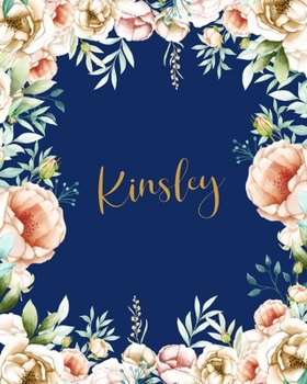 Kinsley Dotted Journal: Personalized Dotted Notebook Customized Name Dot Grid Bullet Journal Diary Paper Gift for Teachers Girls Womens Friends School Supplies Birthday Floral Gold Dark Blue