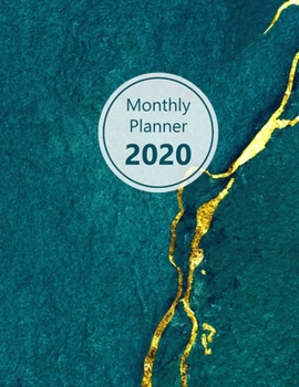 Monthly planner 2020: Large. Month on 2 pages. Incl. 2020 Calendar, Important dates section and Notes pages. 8.5" x 11.0" (Letter size). (Marble look, teal, gold design. Soft matte cover).