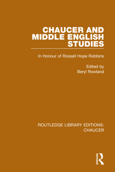 Paperback Chaucer and Middle English Studies: In Honour of Rossell Hope Robbins Book