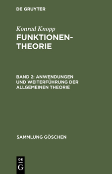 Hardcover Anwendungen und Weiterführung der allgemeinen Theorie [German] Book