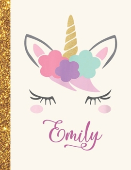 Emily: Emily Unicorn Personalized Black Paper SketchBook for Girls and Kids to Drawing and Sketching Doodle Taking Note Marble Size 8.5 x 11