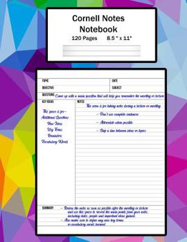 Cornell Notes Notebook : Note Taking System, for Students, Writers, Meetings, Lectures Large Size 8. 5 X 11 (21. 59 X 27. 94 Cm), Durable Matte Abstract Colored Polygon Design Cover, 120 Pages