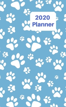 2020 Planner: 5x8  week to a page planner with 12 monthly planners. Lined paper pages after diary for all your notes. Perfect for general use, small ... Light blue with white animal paw prints