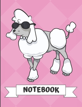 Notebook: White Grey Poodle with Glasses Cartoon on a Pink Diamond Background. Book is Filled with Lined Journal Paper for Notes and Creating Writing.