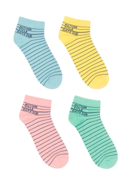 Misc. Library Card Ankle Socks 4-Pack - Large Book