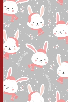 Blank Lined Notebook Journal For Christmas: Medium Ruled Book for Children, Teens and Adults - Christmas Bunny Pink Gray (College Ruled Line Paper)