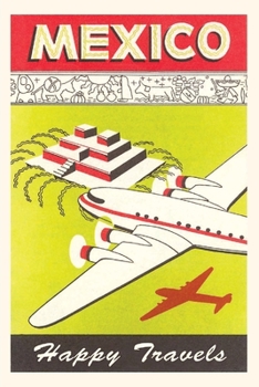 Paperback Vintage Journal Plane Over Mexico Pyramid Travel Poster Book