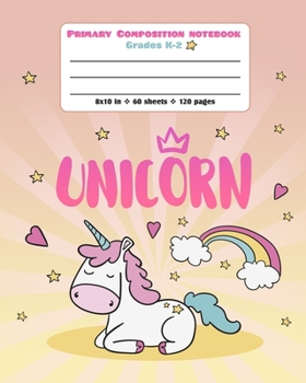 Paperback Primary Composition Notebook Grades K-2: Picture drawing and Dash Mid Line hand writing paper - Sleeping Unicorn Rainbow Design Book