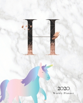 Paperback 2020 Weekly Planner: Magical Unicorn Planner Monogram With Initial "H" on Luxury Gray Marble Book