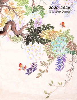 Paperback 2020-2024 Five Year Planner: Five Year Monthly Planner 8.5 x 11 with Flower Coloring Pages (Flowers and Butterflies) Book