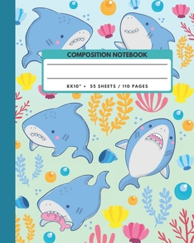 Paperback Composition Notebook: Baby Shark Fish Animals Exercise Book Journal, Back To School Gifts For Teens Girls Boys Kids Friends Students 8x10" 1 Book