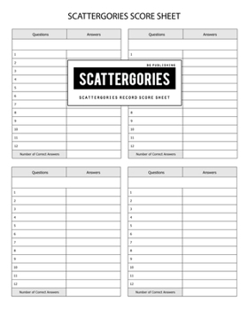 BG Publishing Scattergories Score Sheet: Scattergories Game Record Keeper for Keep Track of Who's Ahead In Your Favorite Creative Thinking Category Based Party Game