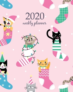 2020 Weekly Planner: Calendar Schedule Organizer Appointment Journal Notebook and Action day With Inspirational Quotes Seamless Christmas pattern with cute cartoon cats in socks