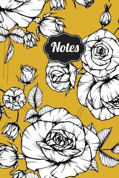 Paperback Notes: Roses Drawing Pattern on Mustard Yellow Background 6x9, 120 page Notebook Book