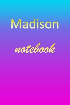 Madison: Blank Notebook | Wide Ruled Lined Paper Notepad | Writing Pad Practice Journal | Custom Personalized First Name Initial M Blue Purple Gold  | ... Homeschool & University Organizer Daybook