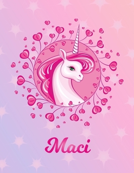 Paperback Maci: Maci Magical Unicorn Horse Large Blank Pre-K Primary Draw & Write Storybook Paper - Personalized Letter M Initial Cust Book