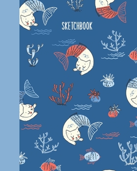 Sketchbook: Blank Journal for Creativity, Drawing, Sketching, and Doodling | Cute Cat Mermaid Pattern Cover Design in Blue and Red