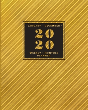 Paperback January - December - 2020 Weekly + Monthly Planner: Diagonal Stripe FAUX Gold Foil Cover - Agenda Calendar with Inspiring Quotes Book