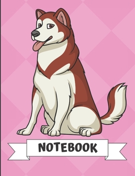 Paperback Notebook: White Brown Husky Malamute Dog Cartoon on a Pink Diamond Background. Book is Filled with Lined Journal Paper for Notes Book