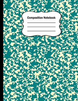 Composition Notebook: Unique Teal Marble Wide ruled blank lined journal notebook