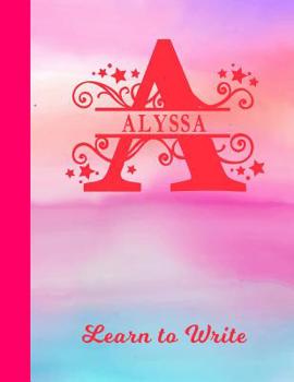 Paperback Alyssa Learn to Write: Personalized Letter A First Name Handwriting Primary Composition Practice Paper Glossy Pink & Blue Watercolor Effect N Book