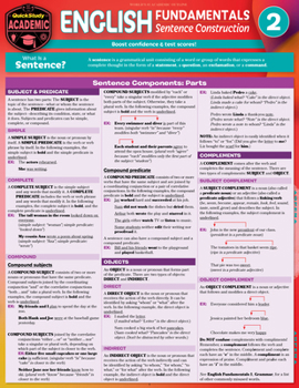 Misc. English Fundamentals 2 - Sentence Construction: Quickstudy Language Arts Laminated Reference & Study Guide Book