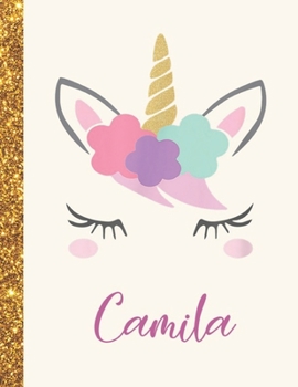 Camila: Camila Unicorn Personalized Black Paper SketchBook for Girls and Kids to Drawing and Sketching Doodle Taking Note Marble Size 8.5 x 11